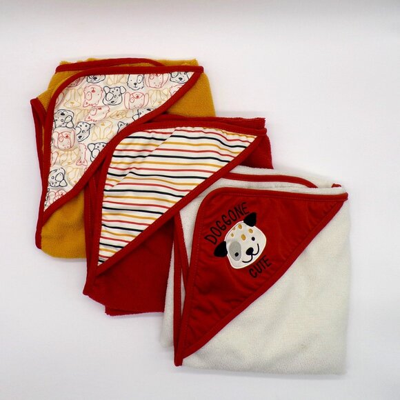 Unknown Other - Hooded Bath Towels Baby Boy Girl Brown Dog Print "Doggone Cute" Lot of 3 New
